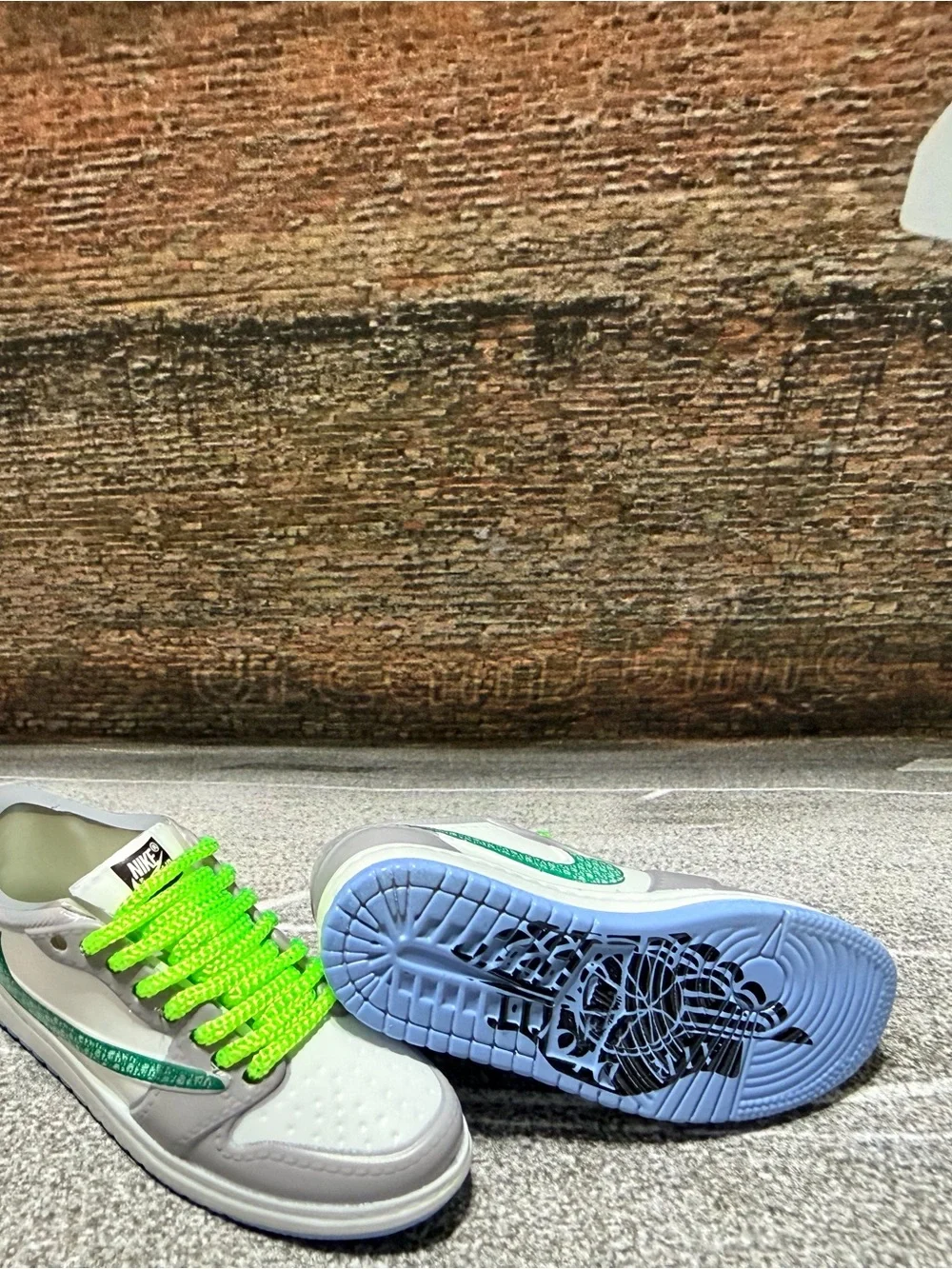Nike Dior White Sneakers with Neon Green Accents Mini Collectible